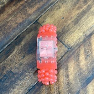 NWOT Swatch Beaded Bracelet Watch in Pink. Water resistant and stretchy band!